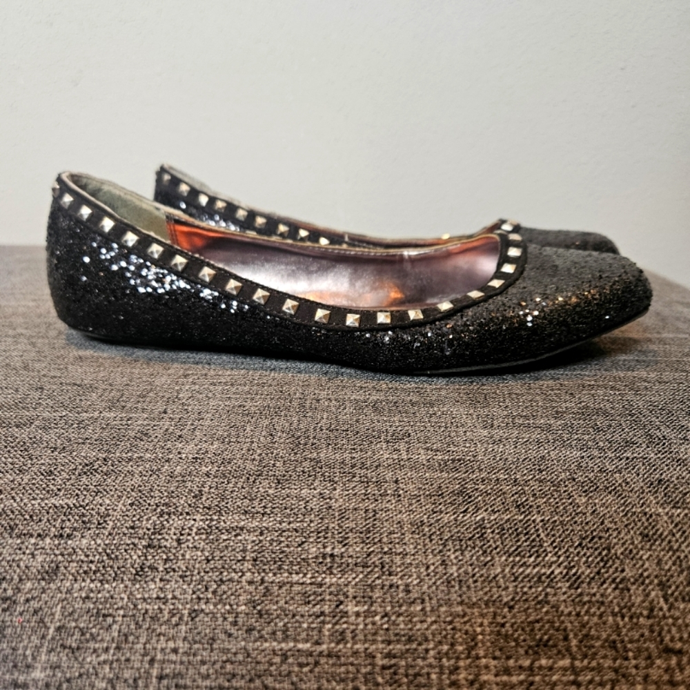 Black Glitter Ballet Flats Nicole Miller